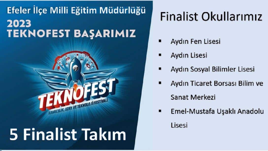 Efeler İlçemizden 5 Finalist Takımımızla TEKNOFEST 2023 Finallerinde İstanbul'dayız!