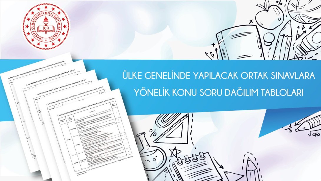 Ülke Geneli Ortak Sınavlara Yönelik Konu Soru Dağılım Tabloları Yayımlandı