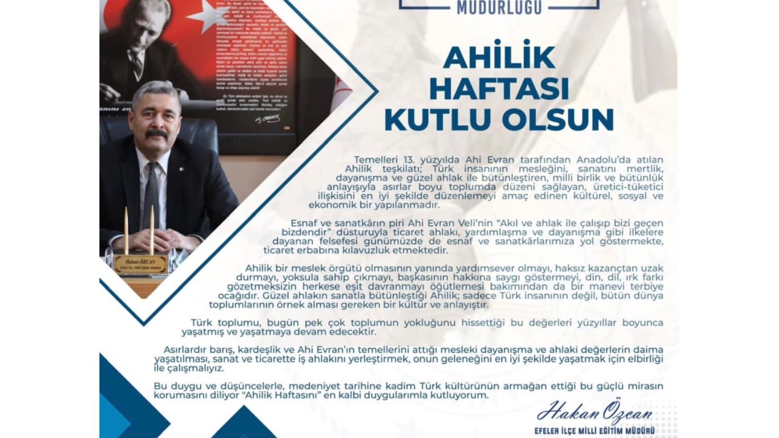 Efeler İlçe Milli Eğitim Müdürümüz Sayın Hakan ÖZCAN 